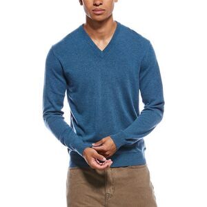 N.Peal Mens  Burlington Cashmere V-Neck Sweater, Blue